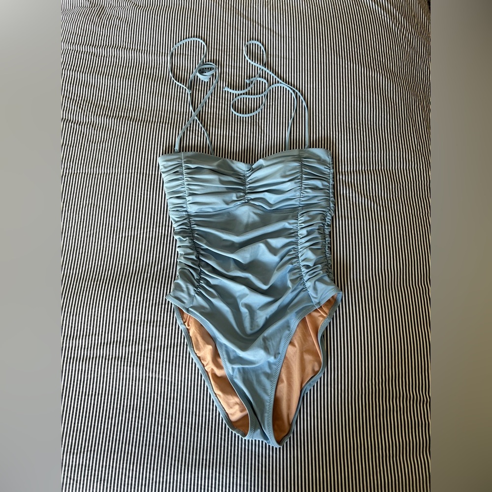 J. Crew Light Blue Ruched Sweetheart One-Piece Swimsuit